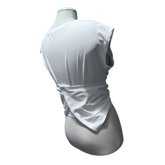 Halara Short Cap Sleeve Tie Wrap Waist Casual Shirts Sz Large White Stretchy - Picture 10 of 10